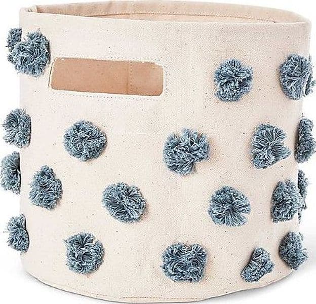Cesto Portaoggetti - Pom Pom Blu Mare - 25,5cm x 22,9cm - 100% Cotone  Pehr