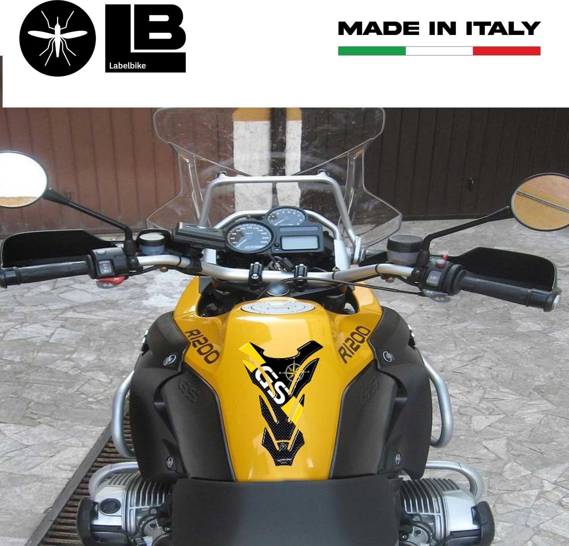 PARASERBATOIO ADESIVI-STICKERS in RESINA 3D per MOTO BMW GS Carbonio-Giallo in Paraserbatoio LabelBike - Bibbiano, commercioVirtuoso.it
