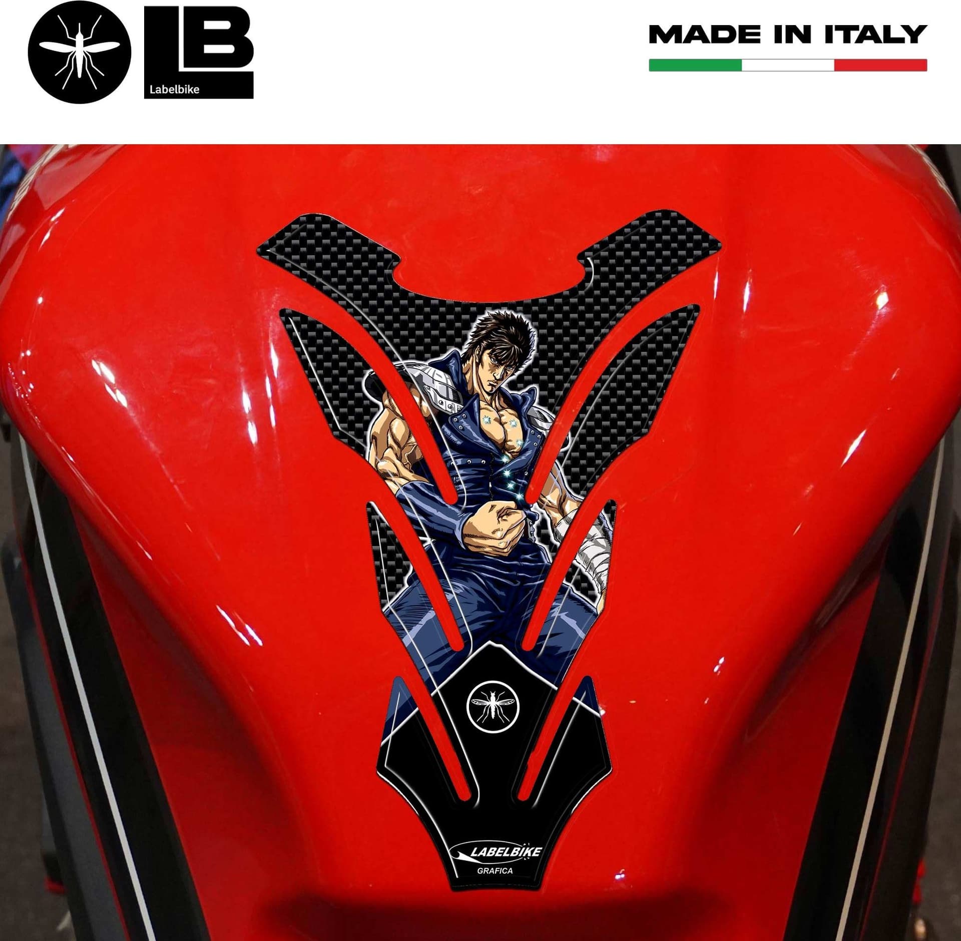 PARASERBATOIO ADESIVI-Stickers 3D SERBATOIO MOTO KEN IL GUERRIERO Carbonio-Nero in Paraserbatoio LabelBike - Bibbiano, commercioVirtuoso.it
