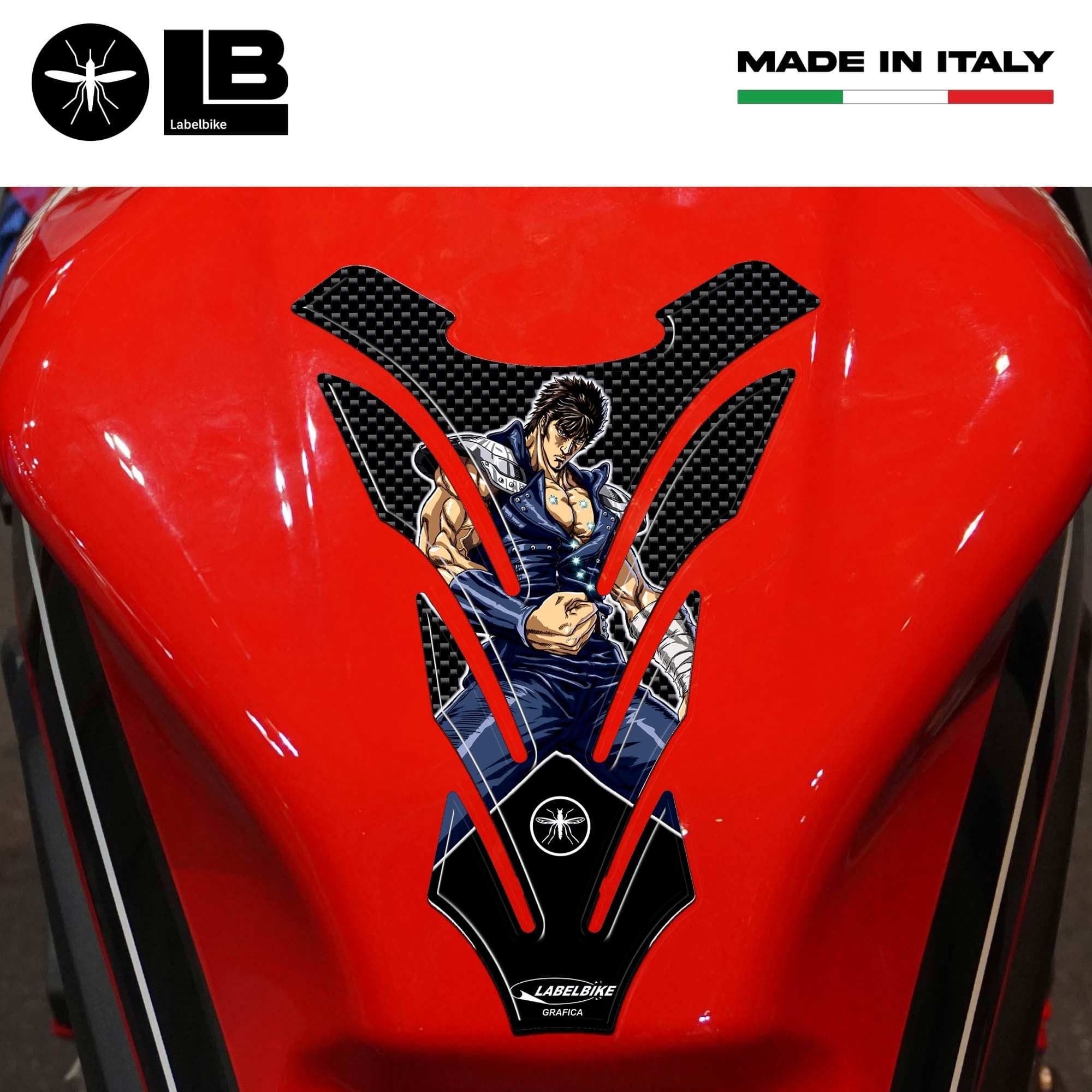 PARASERBATOIO ADESIVI-Stickers 3D SERBATOIO MOTO KEN IL GUERRIERO Carbonio-Nero in Paraserbatoio LabelBike - Bibbiano, commercioVirtuoso.it