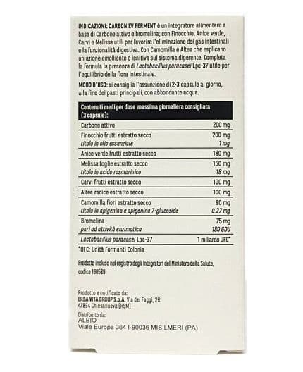 Carbonev 30 caps. Fermenti, Finocchio, Anice, Carvi, Bromelina, Melissa favorisce l’eliminazione dei Gas intestinali in Enzimi digestivi AlBio Sicily - Misilmeri, commercioVirtuoso.it