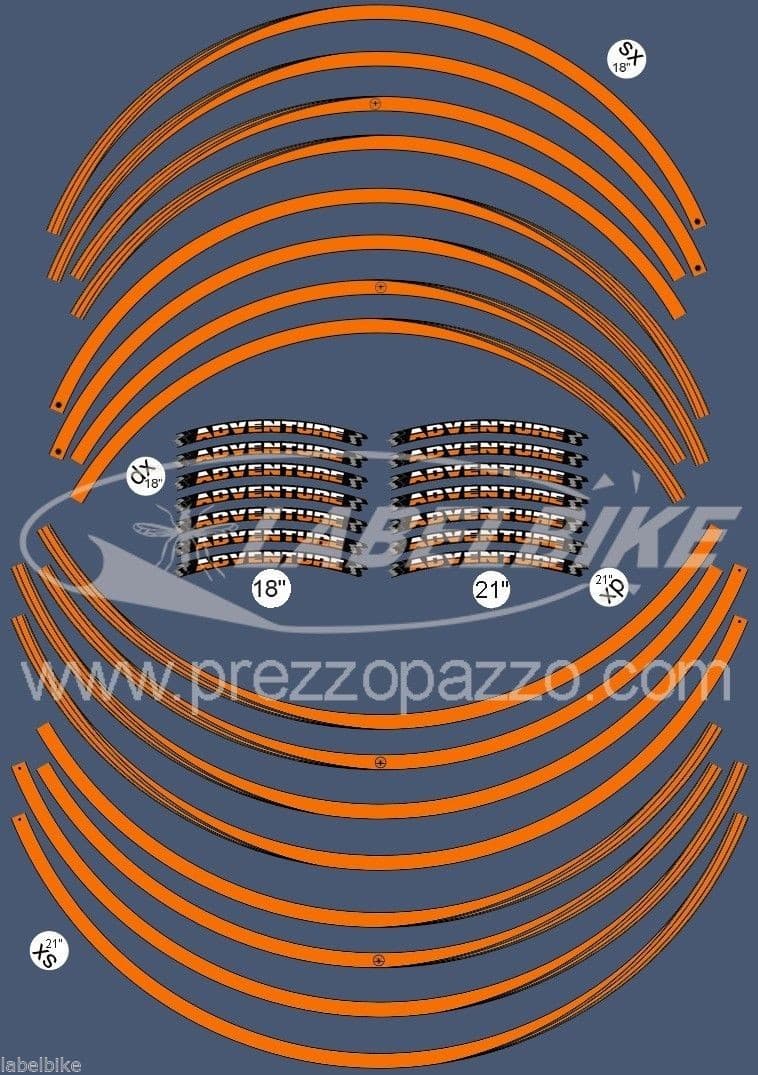 Strisce Adesive compatibili con CERCHI 18 21" KTM 1090 1190 1290 R ADVENTURE in Decalcomanie adesivi e magneti LabelBike - Bibbiano, commercioVirtuoso.it