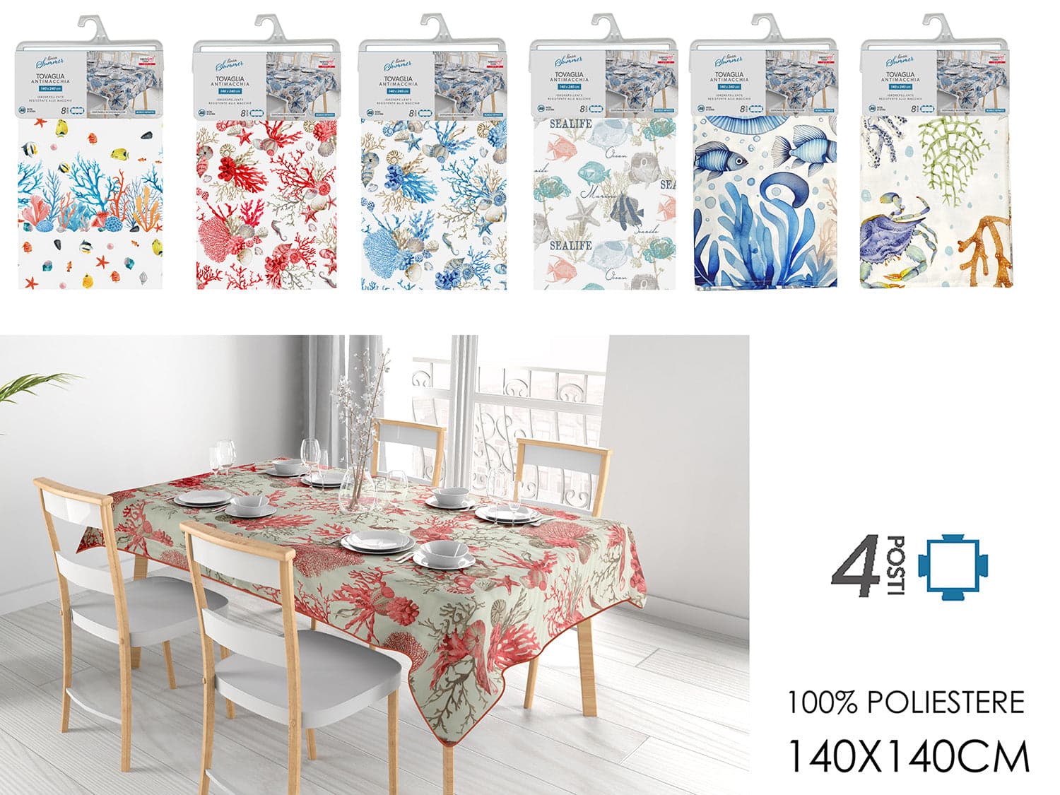 Tovaglia Antimacchia Decorazione 'Summer' 140x140cm 6 Assortimenti in Tovaglie Save The Money - Rimini, commercioVirtuoso.it