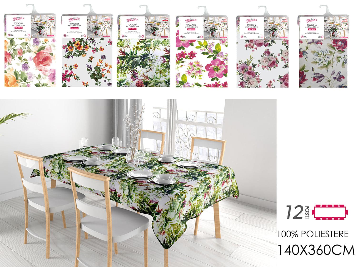 Tovaglia Antimacchia Flowers 140x360 in Tovaglie Save The Money - Rimini, commercioVirtuoso.it