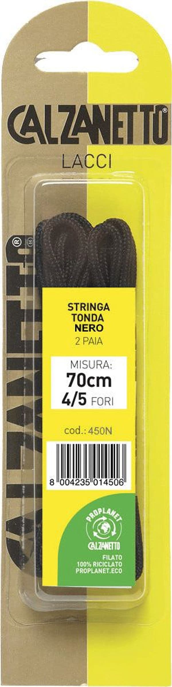 Lacci Tondi per Scarpe 2 Paia Cm 70 Colore Nero Calzanetto