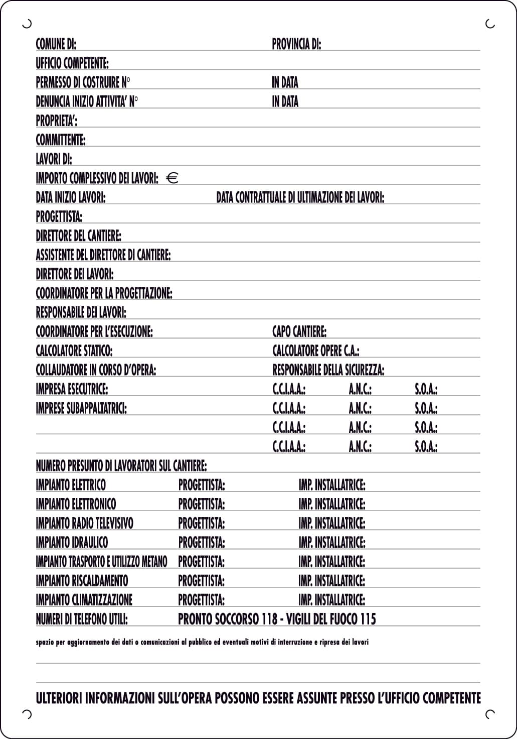 CARTELLO SEGNALETICO CONCESSIONI EDILI  cm. 40x60 10.00 pz
