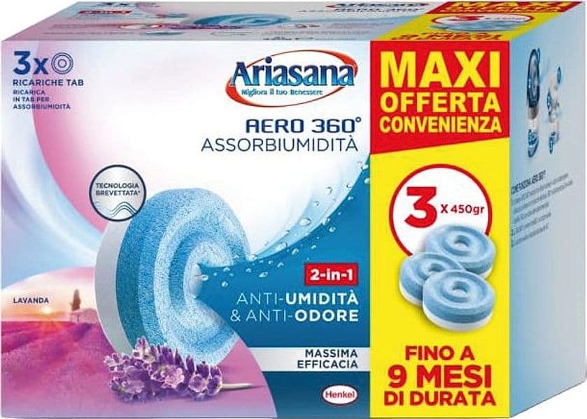 Ricarica per Deumidificatore Henkel Ariasana Aero 360 Lavanda 3 Pezzi x 450