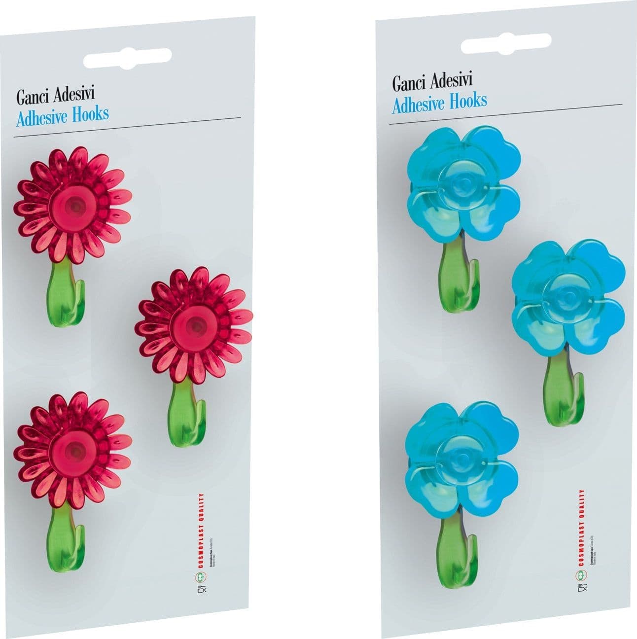 Set 3 Ganci Adesivi ad 1 Posto 3 Pezzi Fantasia Margherita
