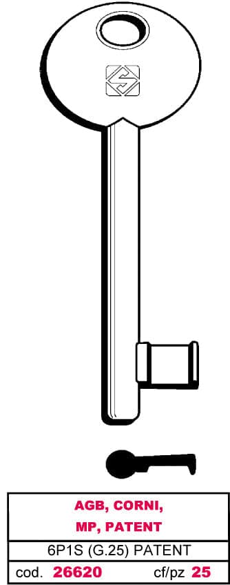Silca CHIAVE A MAPPA 6P1S (G. VAZ 0) PATENT AGB, CORNI, MP, PATENT 5.00 pz