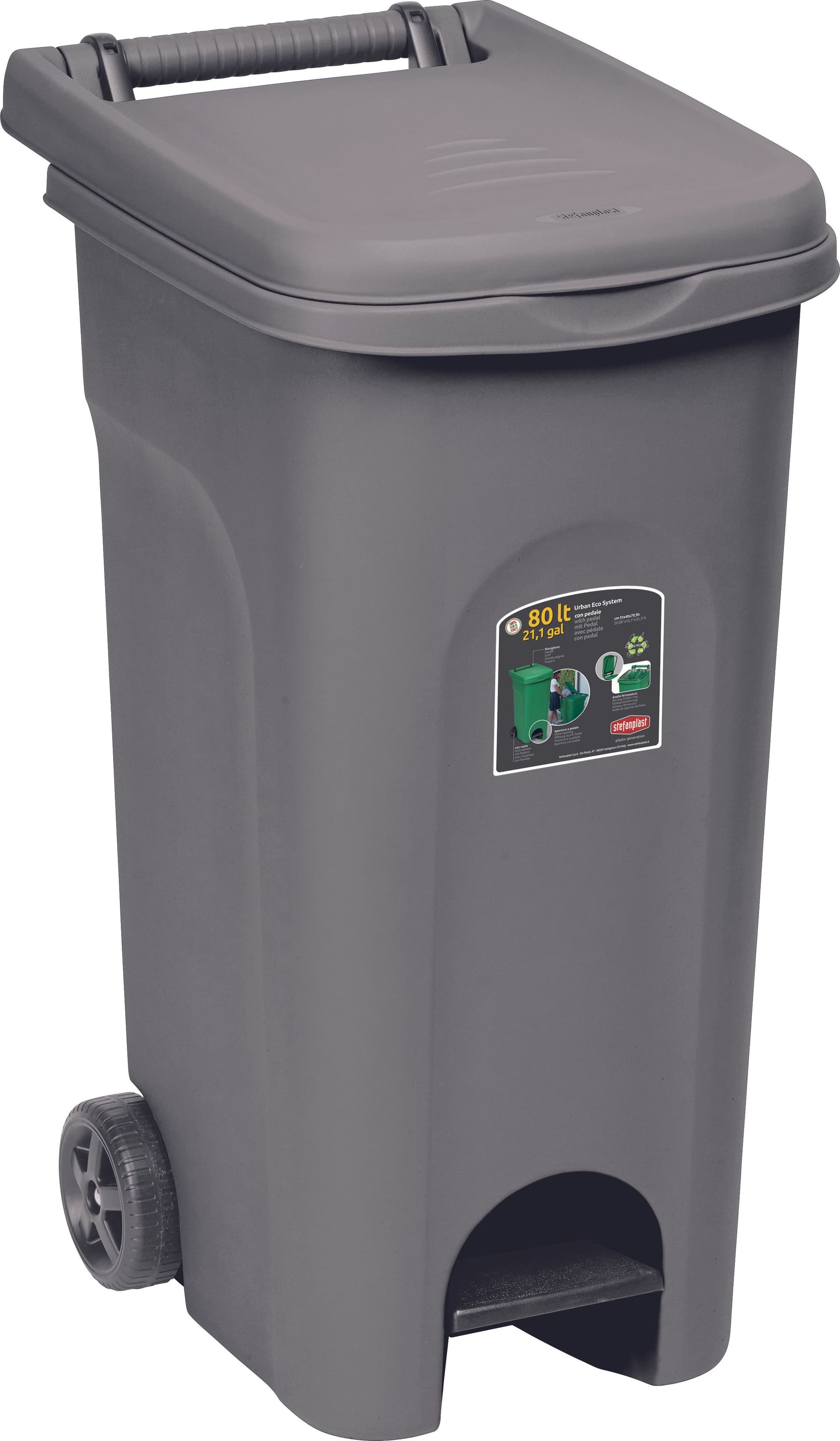Bidone Urban Eco System L 80 Colore Grigio Stefanplast