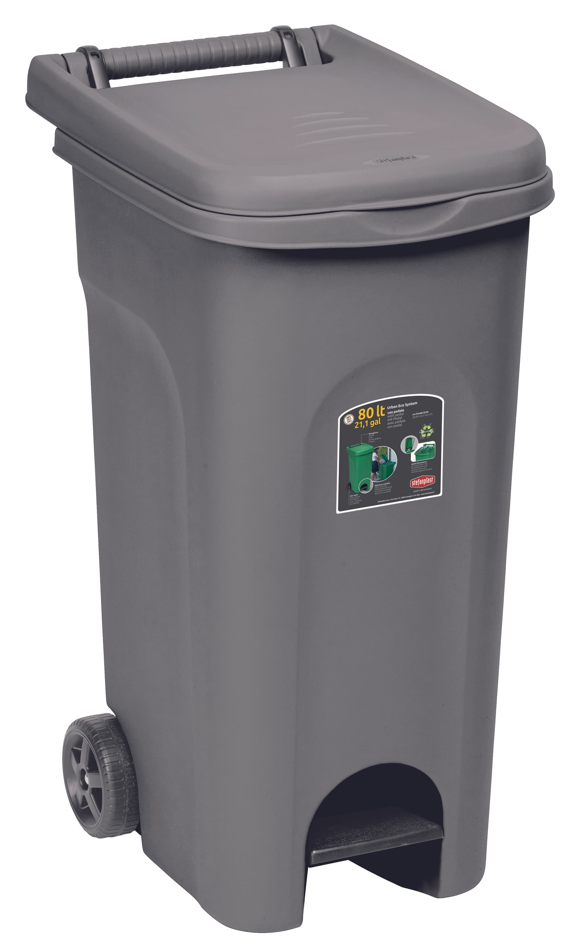 Bidone Urban Eco System L 80 Colore Grigio Stefanplast