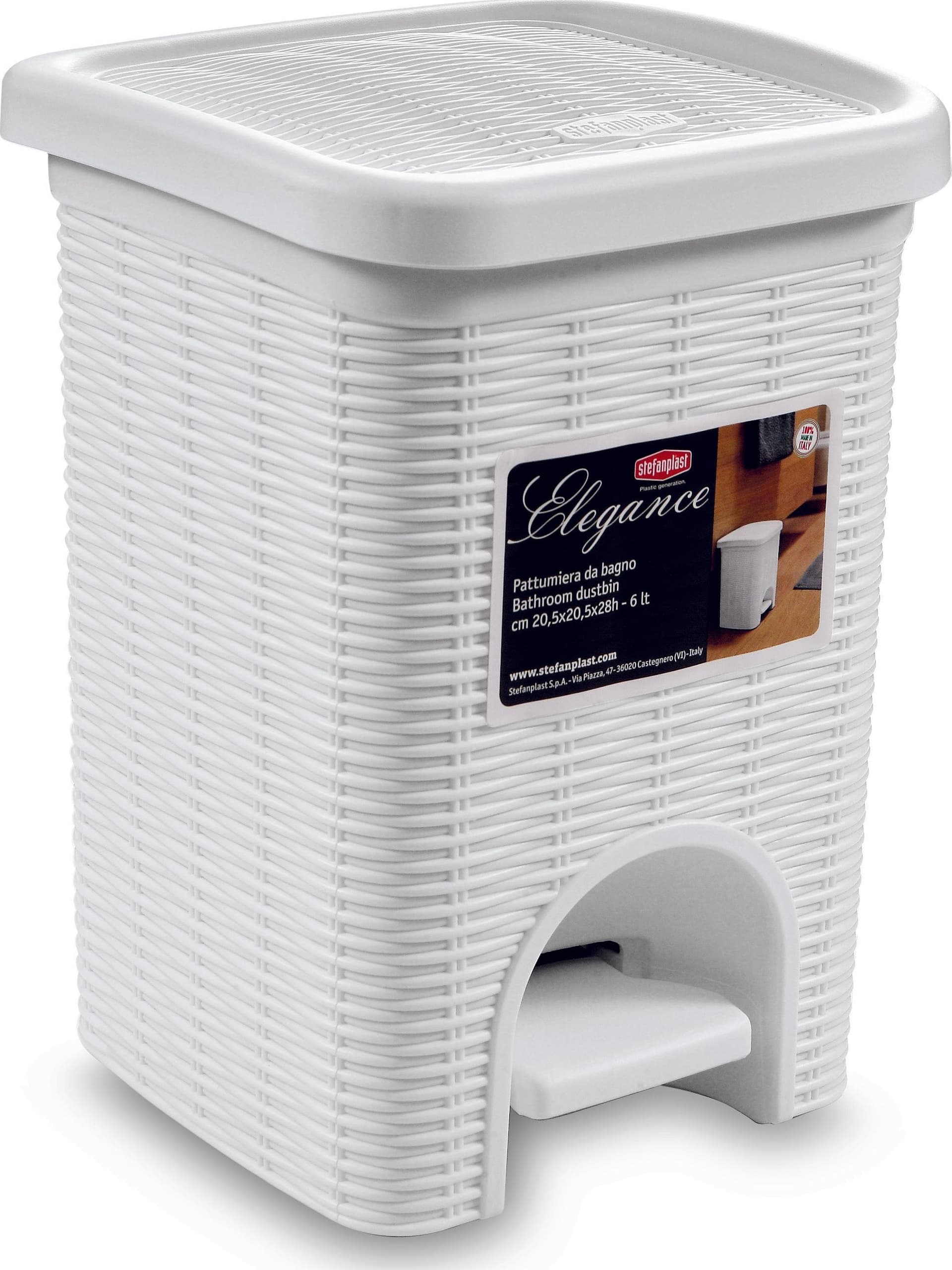 Pattumiera Bagno Elegance L 6 cm 20 5 x 20 5X28 H Colore Bianco Stefanplast