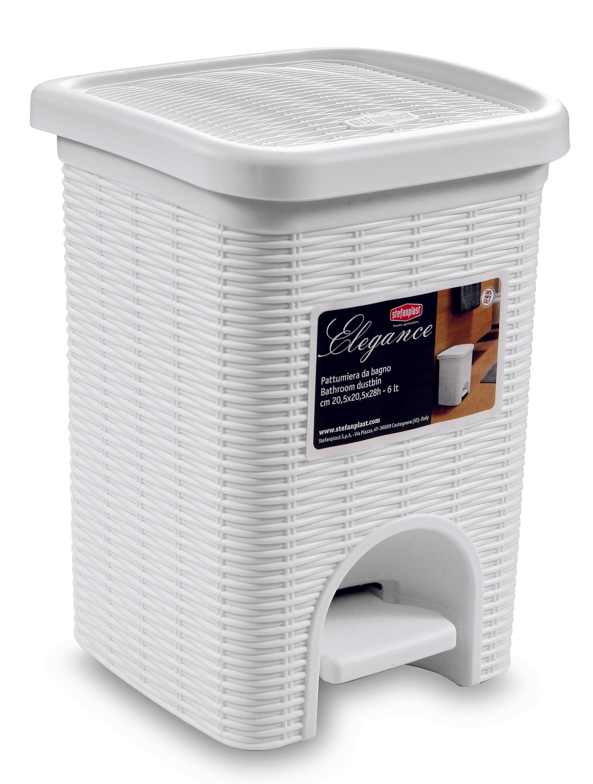 Pattumiera Bagno Elegance L 6 cm 20 5 x 20 5X28 H Colore Bianco Stefanplast