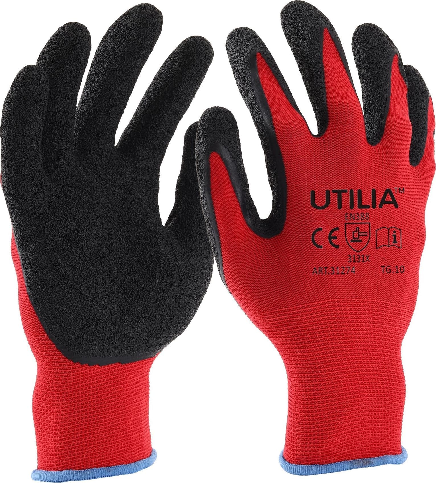 Guanti in Lattice Nylon Colore Rosso Nero Tg. 8 12.00 Paia Utilia