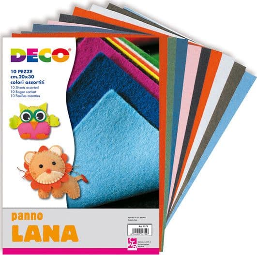 10 PEZZE PANNO LANA 20x30cm colori assortiti DECO