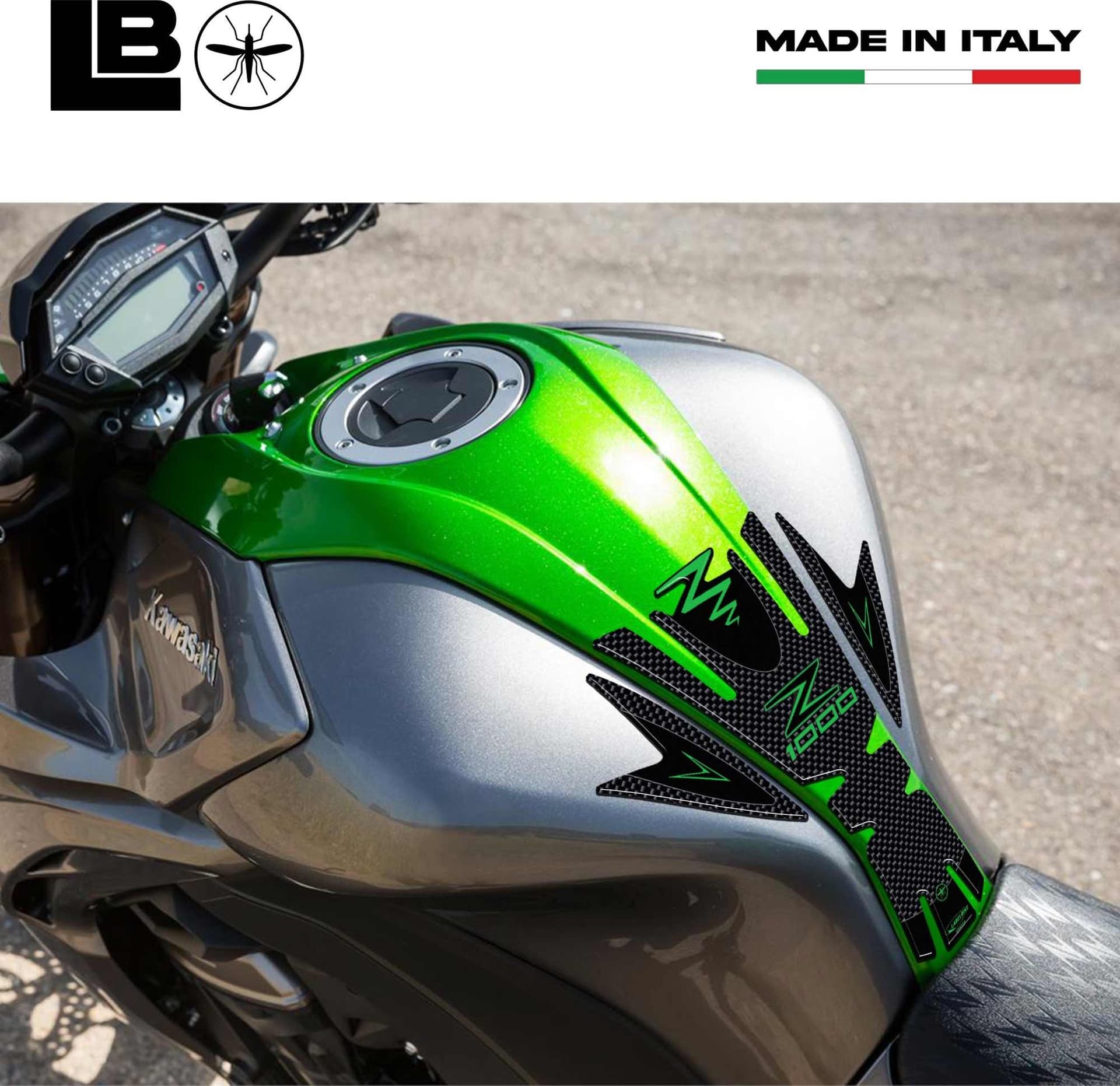 Paraserbatoio moto adesivo 3D verde compatibile con Kawasaki Z1000 2010-2020 in Paraserbatoio LabelBike - Bibbiano, commercioVirtuoso.it