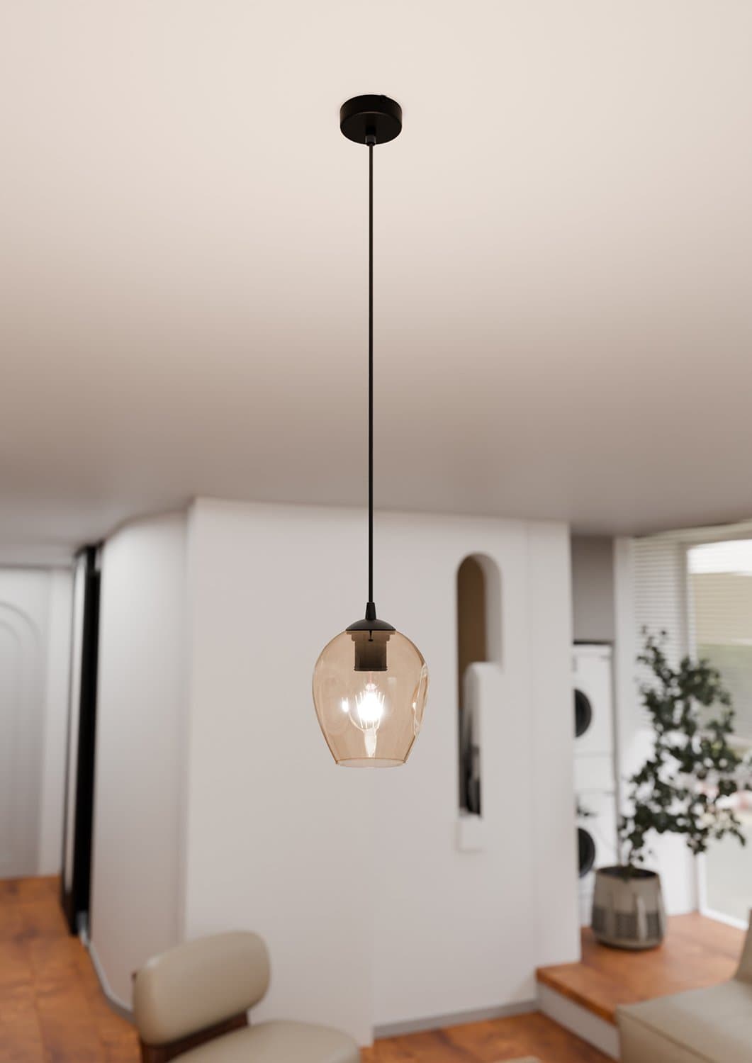 Sospensione 1 Luce Istar In Acciaio Nero E Vetro Ambra in Lampade a sospensione LuceArt - Montecorvino Pugliano, commercioVirtuoso.it