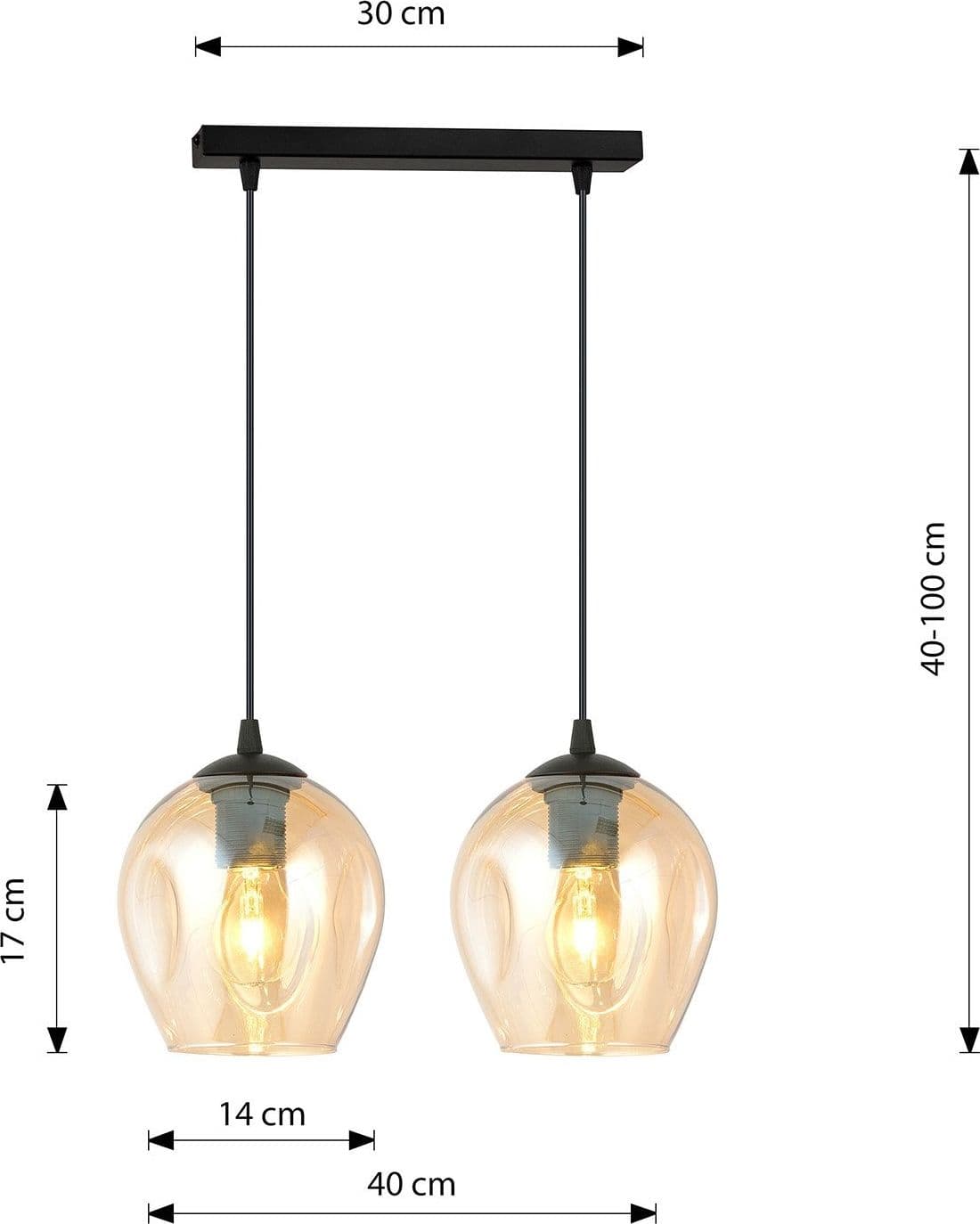 Lampadario 2 Luci Istar In Acciaio Nero E Vetro Ambra in Lampade a sospensione LuceArt - Montecorvino Pugliano, commercioVirtuoso.it