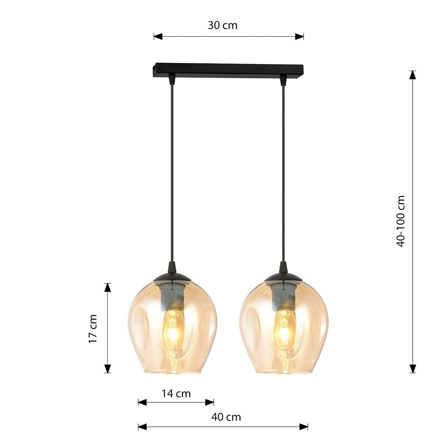Lampadario 2 Luci Istar In Acciaio Nero E Vetro Ambra in Lampade a sospensione LuceArt - Montecorvino Pugliano, commercioVirtuoso.it