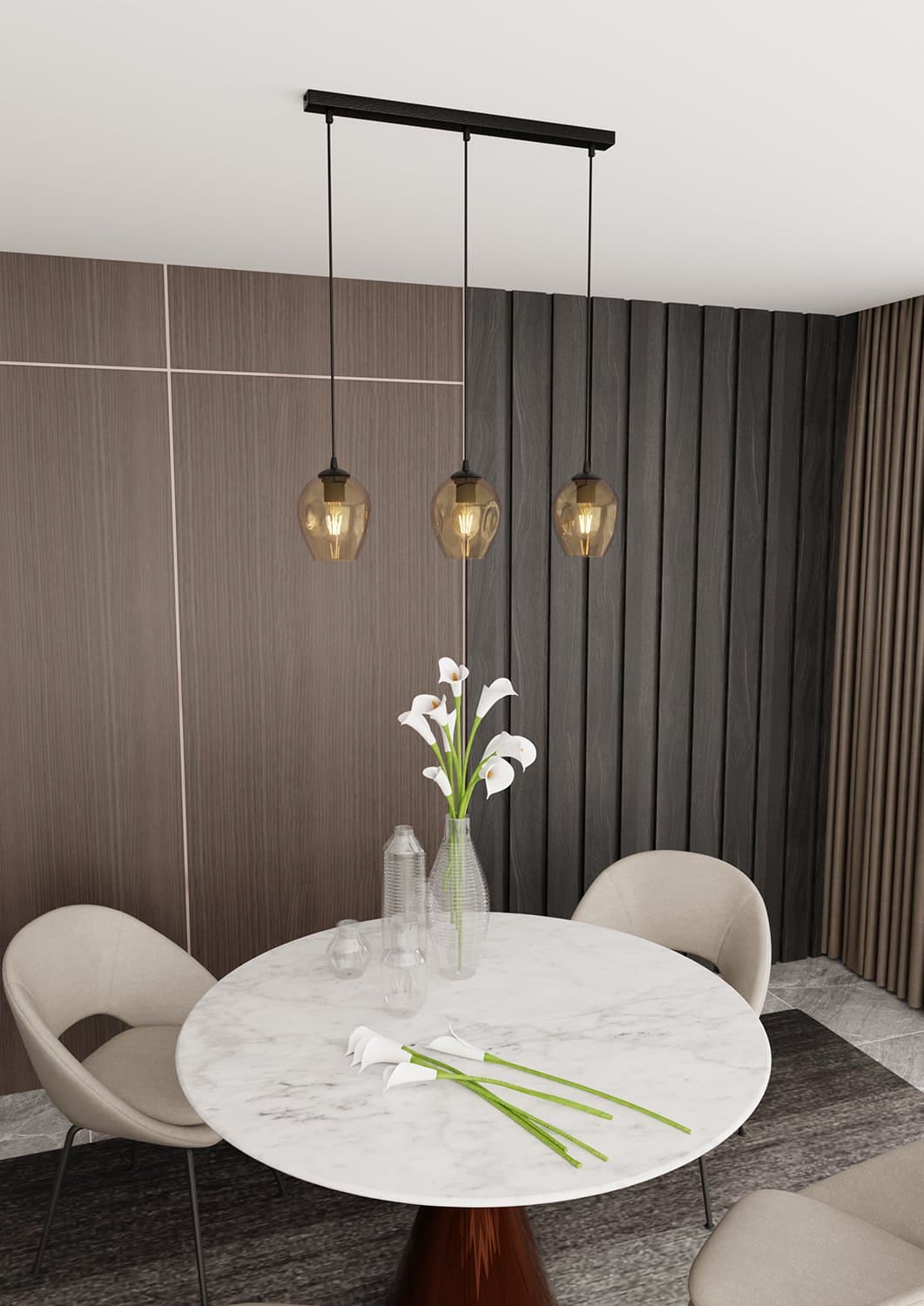 Lampadario 3 Luci Istar In Acciaio Nero E Vetri Ambra in Lampade a sospensione LuceArt - Montecorvino Pugliano, commercioVirtuoso.it