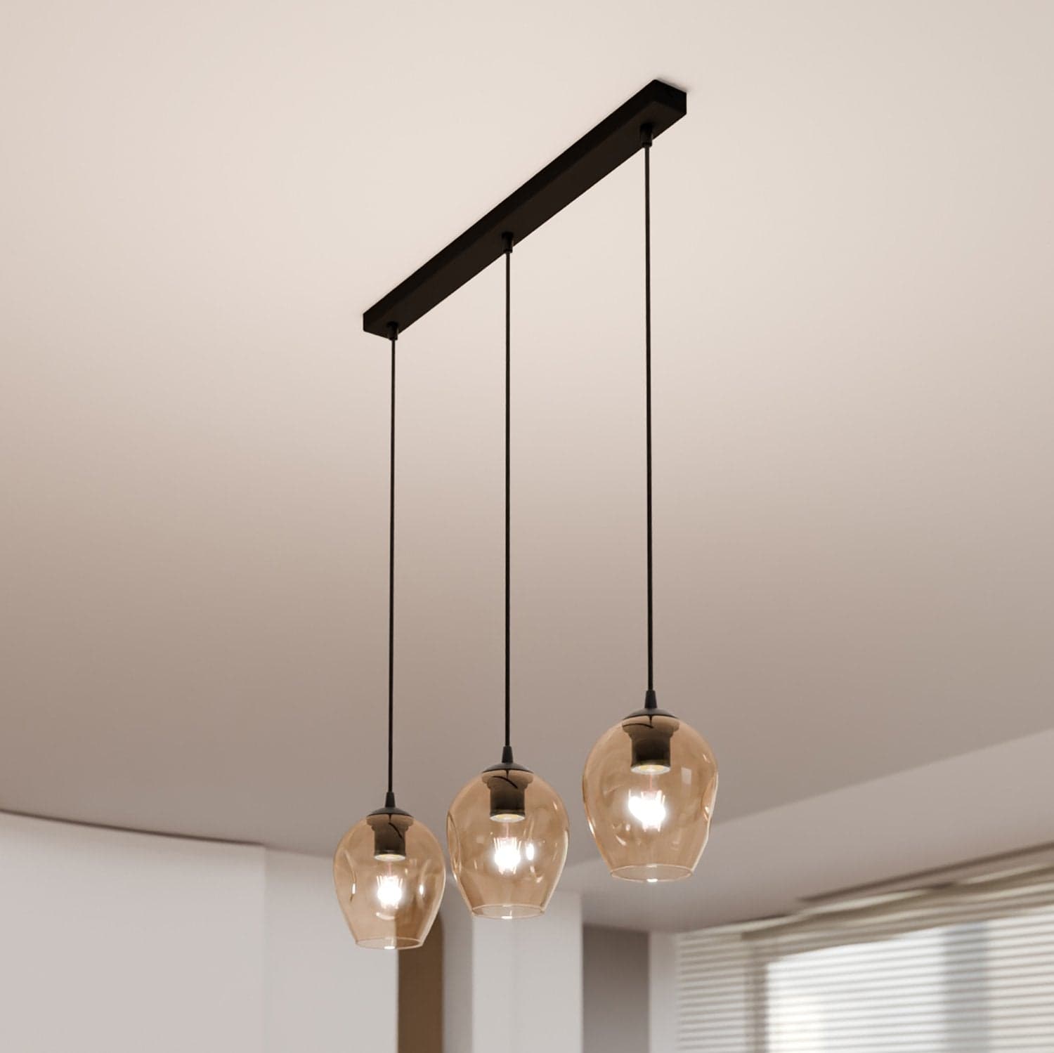 Lampadario 3 Luci Istar In Acciaio Nero E Vetri Ambra in Lampade a sospensione LuceArt - Montecorvino Pugliano, commercioVirtuoso.it