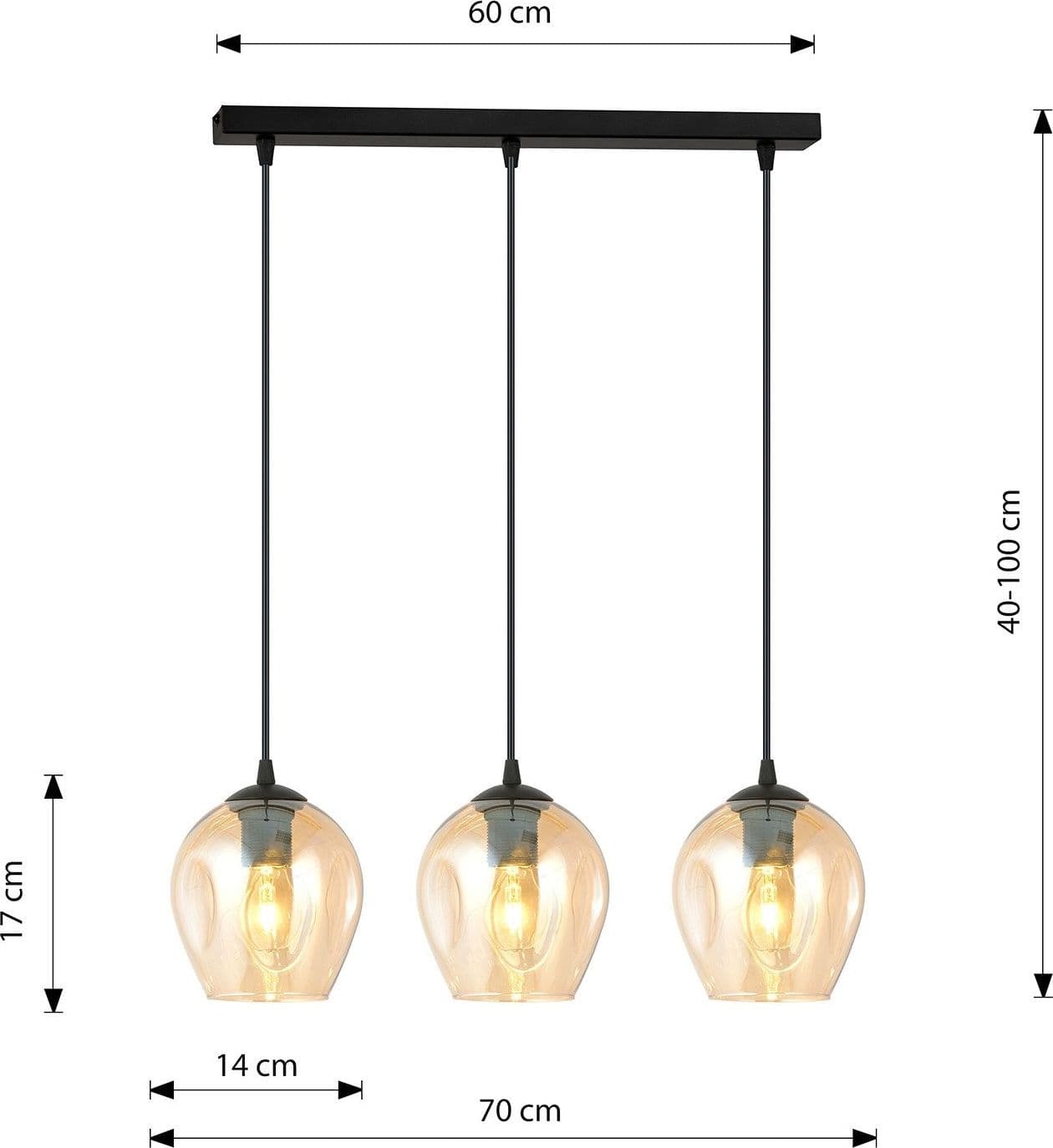 Lampadario 3 Luci Istar In Acciaio Nero E Vetri Ambra in Lampade a sospensione LuceArt - Montecorvino Pugliano, commercioVirtuoso.it