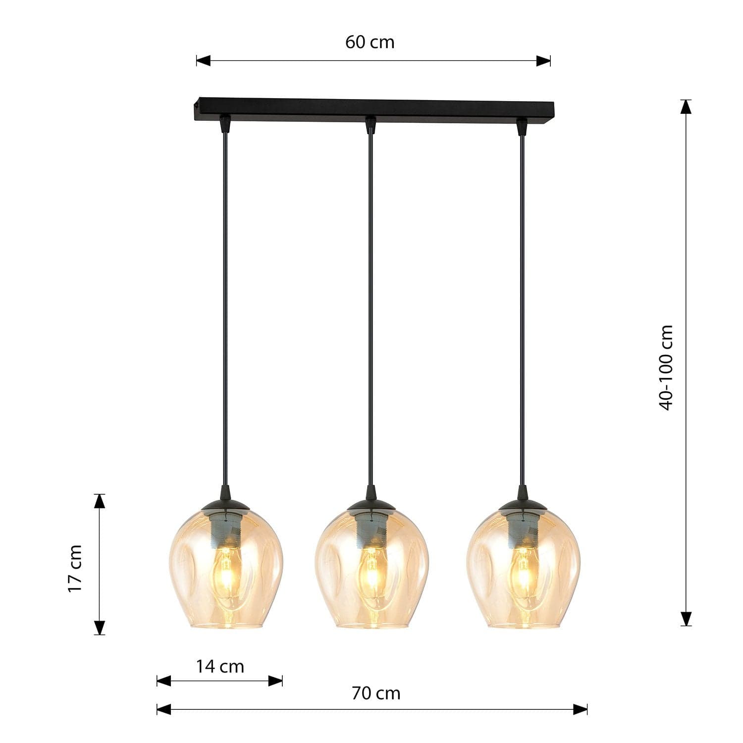 Lampadario 3 Luci Istar In Acciaio Nero E Vetri Ambra in Lampade a sospensione LuceArt - Montecorvino Pugliano, commercioVirtuoso.it