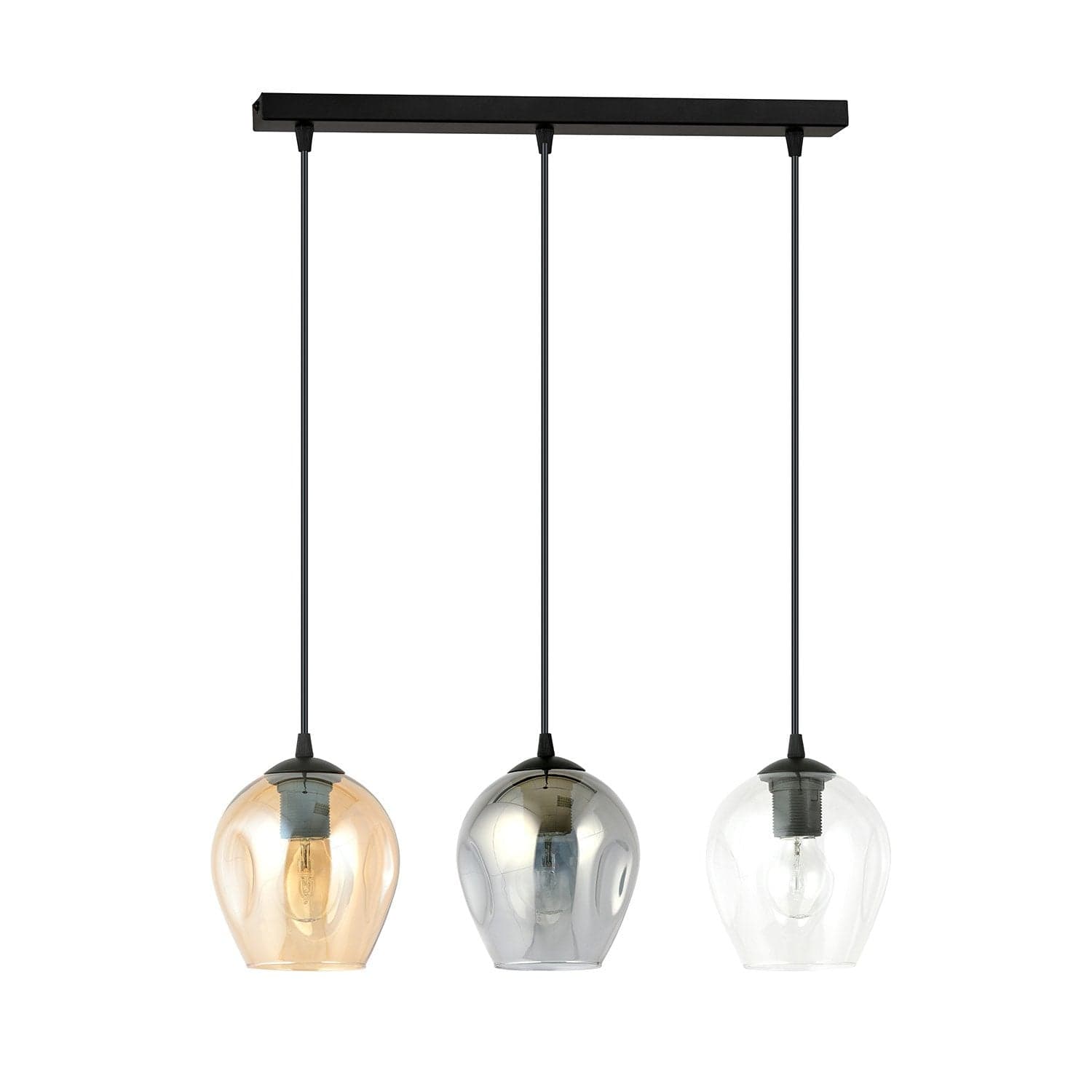 Lampadario 3 Luci Istar In Acciaio Nero E Vetri Ambra, Trasparente E Fumè in Lampade a sospensione LuceArt - Montecorvino Pugliano, commercioVirtuoso.it