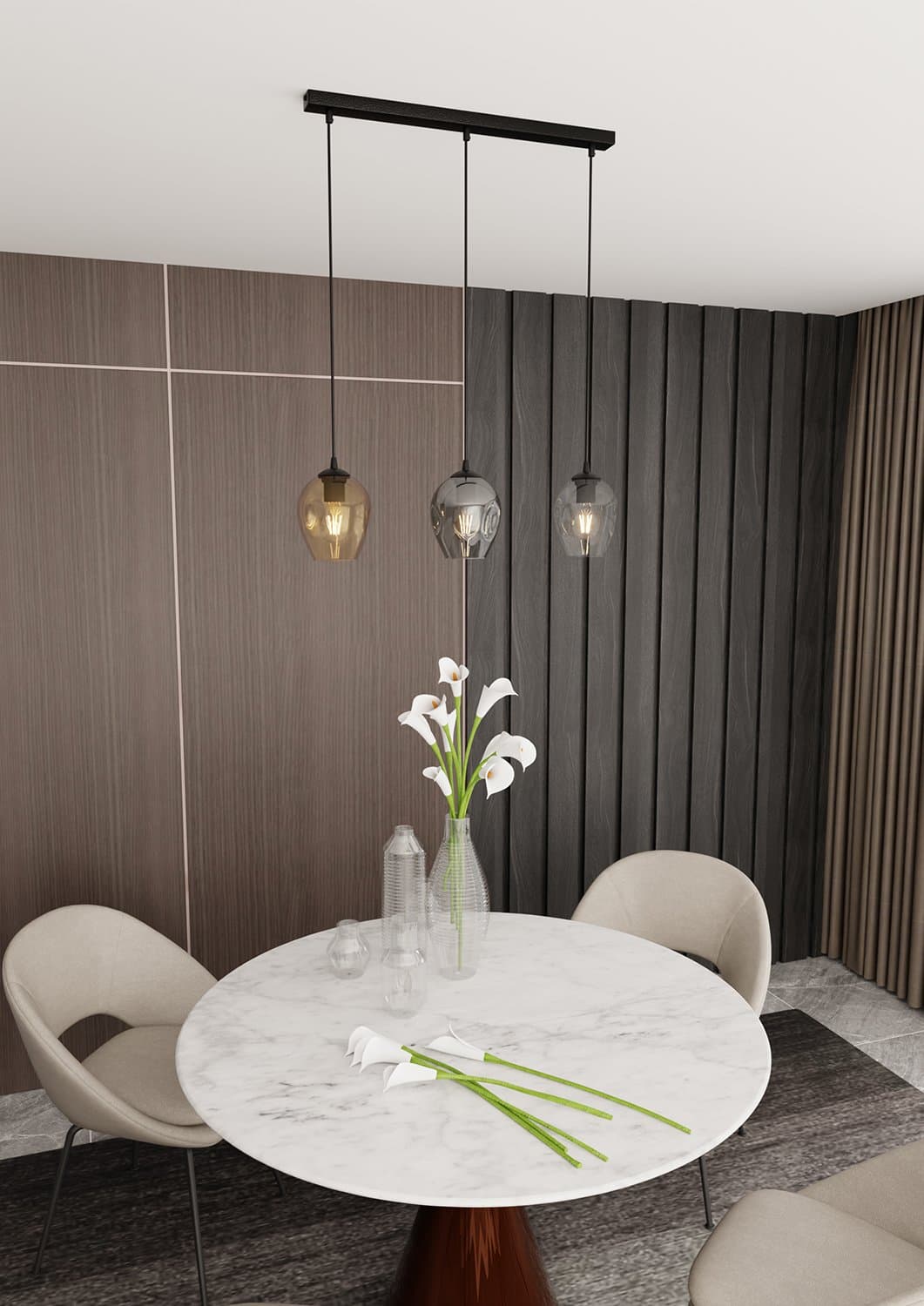 Lampadario 3 Luci Istar In Acciaio Nero E Vetri Ambra, Trasparente E Fumè in Lampade a sospensione LuceArt - Montecorvino Pugliano, commercioVirtuoso.it