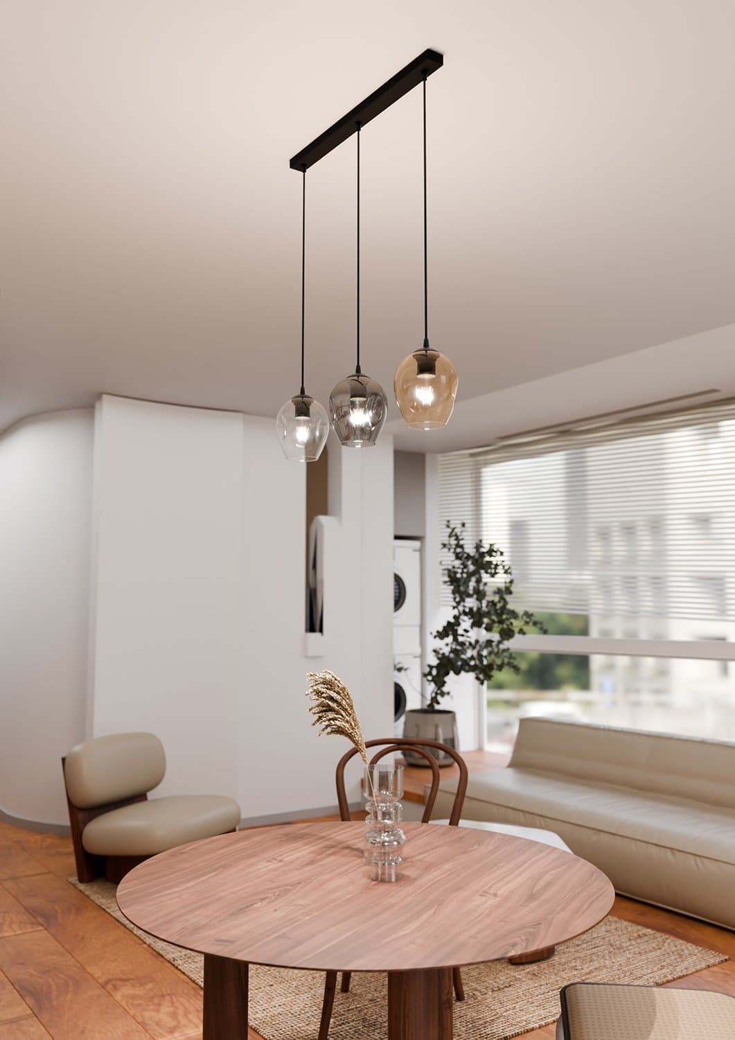 Lampadario 3 Luci Istar In Acciaio Nero E Vetri Ambra, Trasparente E Fumè in Lampade a sospensione LuceArt - Montecorvino Pugliano, commercioVirtuoso.it
