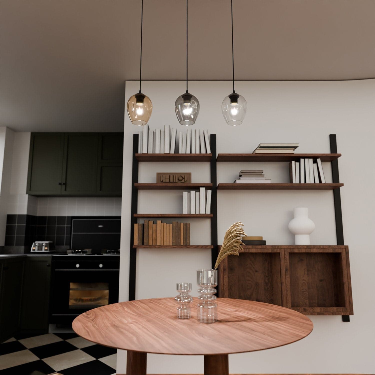 Lampadario 3 Luci Istar In Acciaio Nero E Vetri Ambra, Trasparente E Fumè in Lampade a sospensione LuceArt - Montecorvino Pugliano, commercioVirtuoso.it