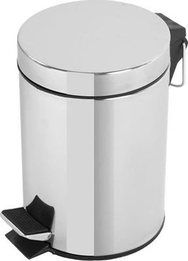 Pattumiera Tonda 5 L in Acciaio Cromato con Pedale 25 x 27,5 cm Feridras