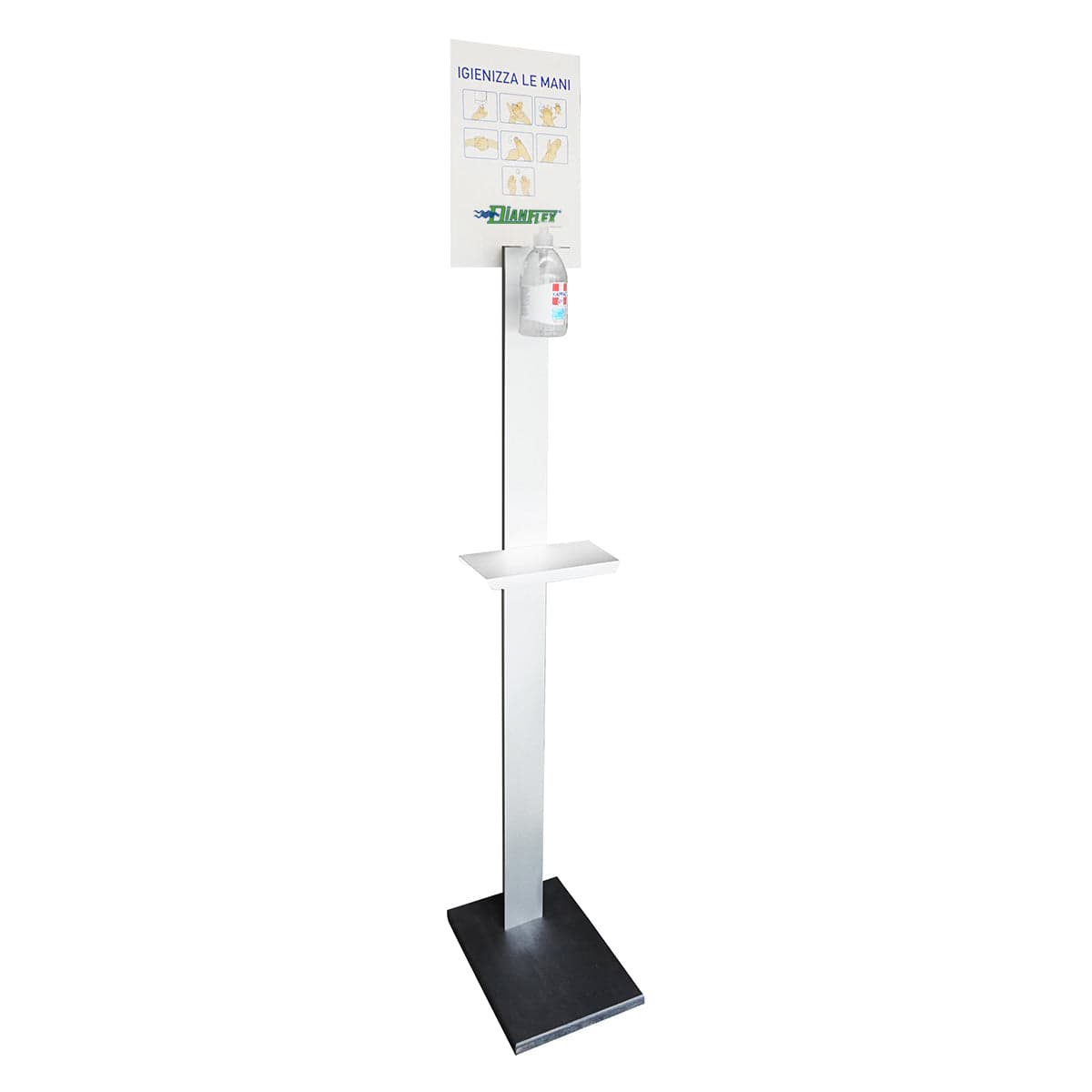 Colonnina Porta Gel Igienizzante Con Mensola Per Guanti In Alluminio- Hxlxp Cm 160X24X35- Dh- Pezzi 1 in Dosatori per sapone liquido BricoGo - Marano di Napoli, commercioVirtuoso.it