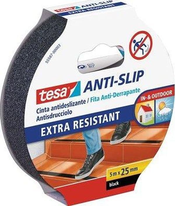Nastro Antisdrucciolo Adesivo 55587 Tesa Nero 5 m H 25 mm 2 Pezzi