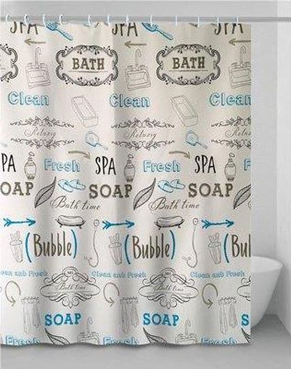 Tenda Doccia Letters in Vinile con Anelli 180 x 200 cm 2 Pezzi