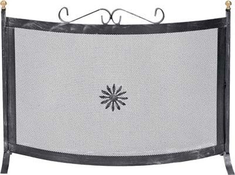 Parascintille Camino Curvo Ferro Battuto con Pomi Ottone Cm 60X50