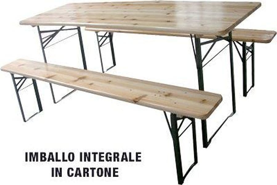 Set Tavolo con Panche Birreria 2 Gambe Domus 120 x 60 cm 76 cm 3 Pezzi