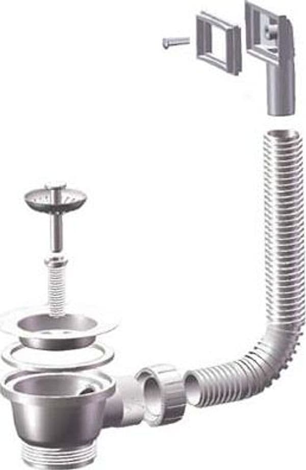 Piletta Scarico Minibasket Lavello Inox con Troppo Pieno 11/2 F 2 Pezzi