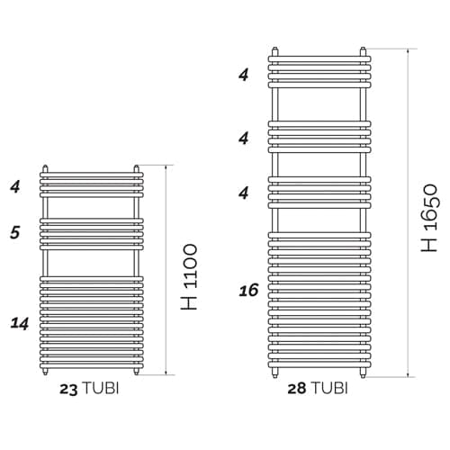 Termoarredo Design Cromato Tubi Tondi- H 1650 X Int. 450 (Mm)- Aton- Pezzi 1 in Scalda asciugamani da parete BricoGo - Marano di Napoli, commercioVirtuoso.it