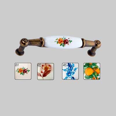 MANIGLIA PER MOBILI IN CERAMICA 'M01' Interasse 96 mm - Bianco decoro 45 - METAL GROUP