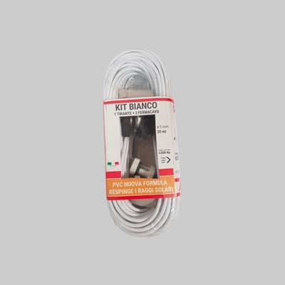 KIT CAVETTO STENDIBIANCHERIA BIANCONE MATASSA Ø 5 mm - 20 mt - 1 tirante + 2 fermacavi