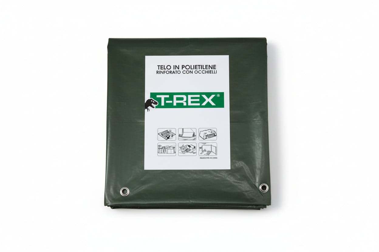 TELO OCCHIELLATO BORDATO CON ANGOLI RINFORZATI 85 GR. HOBBY  mt.4x4  gr.85 al mq.  colore verde/blu    TREX