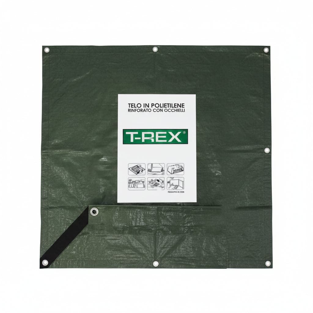 TELO OCCHIELLATO BORDATO CON ANGOLI RINFORZATI 150 GR. MEDIO  mt.4x6  gr.150 al mq.  colore verde/blu    TREX