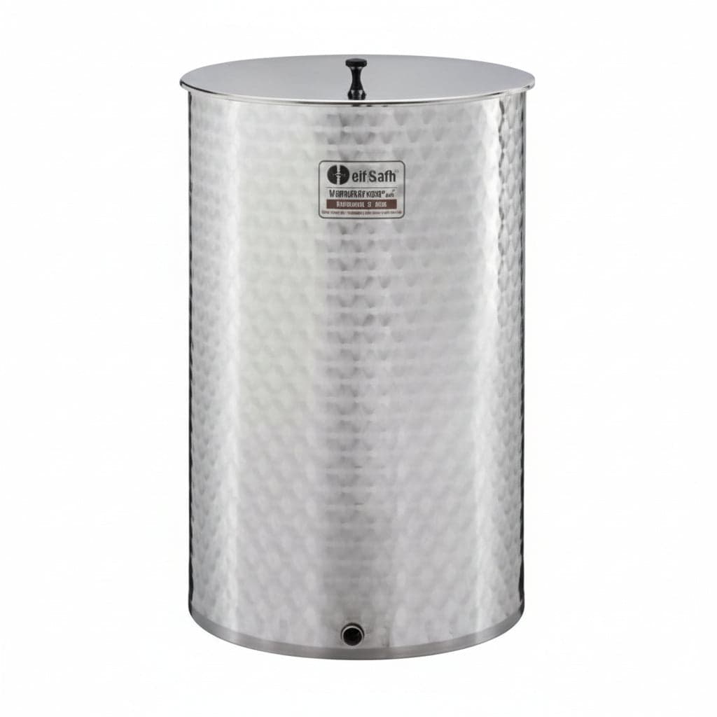 CONTENITORE ENOLOGICO A FONDO PIANO INOX 18/10 SALDATO  lt.50 ø mm.390x490h. bocc.F1/2 fiorettato    MAFFEI