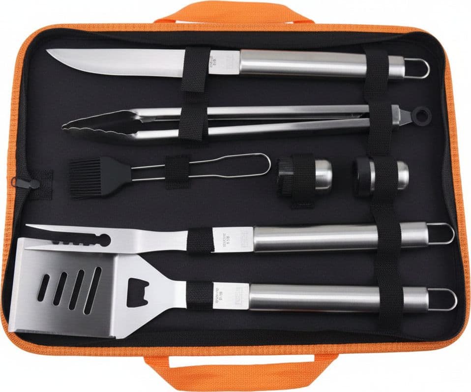 Attrezzi Acciaio Inox per Barbecue in Set da 8 Pezzi Lapillo