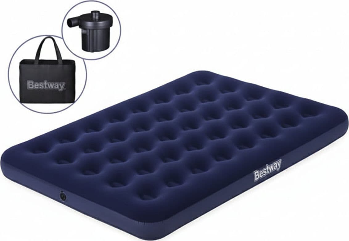 Materasso Gonf. Airbed Blu Floccato Matrimoniale con Pompa Elettrica 191