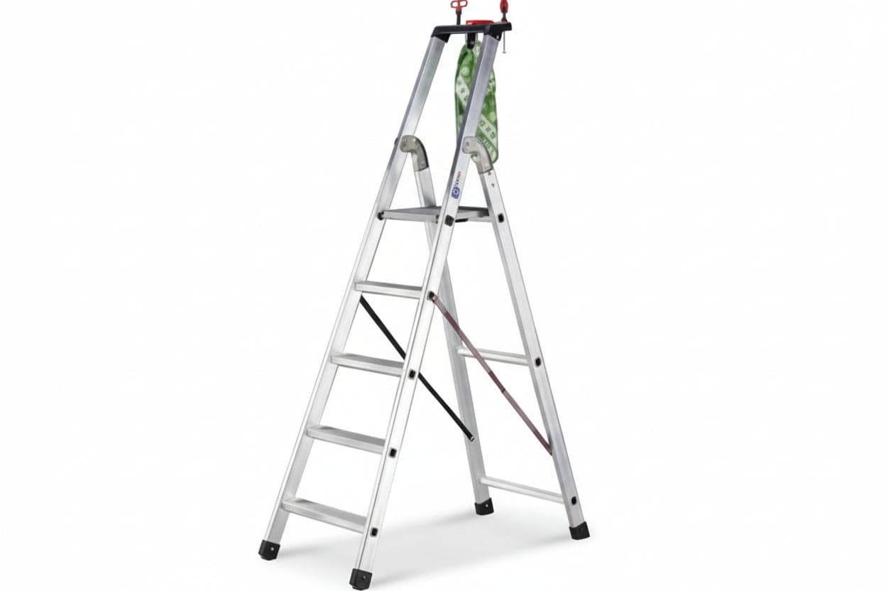 Scala In Alluminio Quadra En131 7 Gradini Cm.56X11,5X219H (159H Pedana) Kg.8,3 Facal