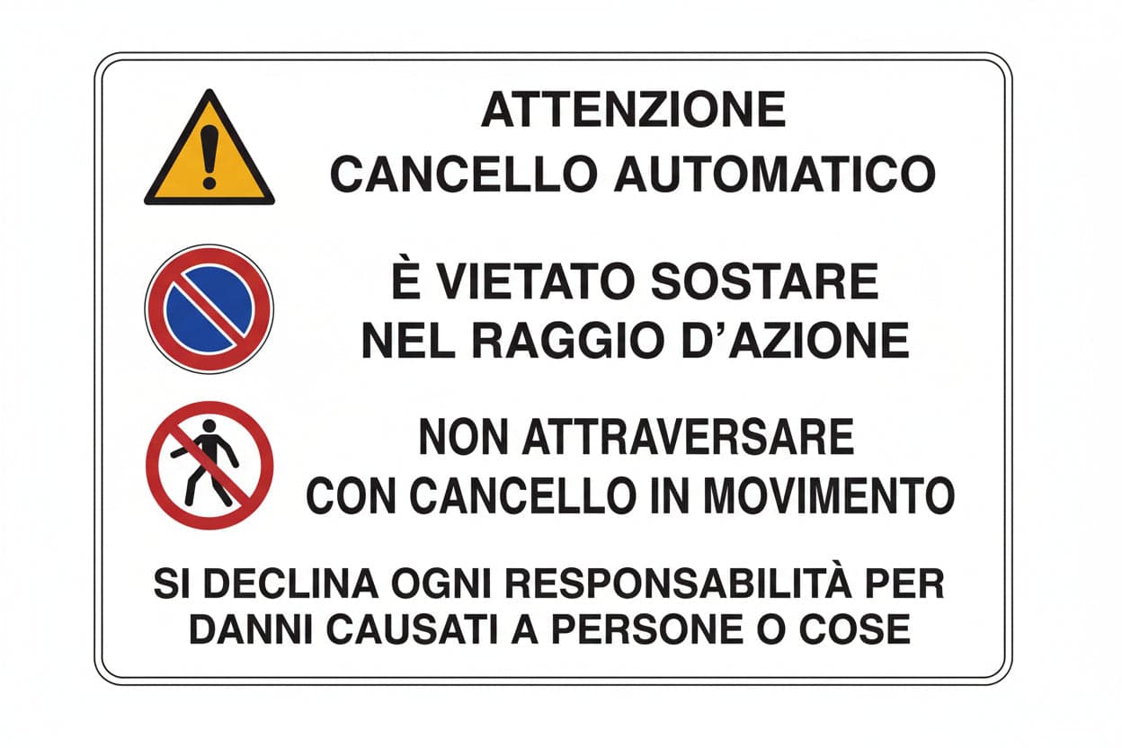 CARTELLO CANCELLO AUTOMATICO VIETATO SOSTARE NON ATTRAVERSARE- - cm.30x20h. - 10 pezzi