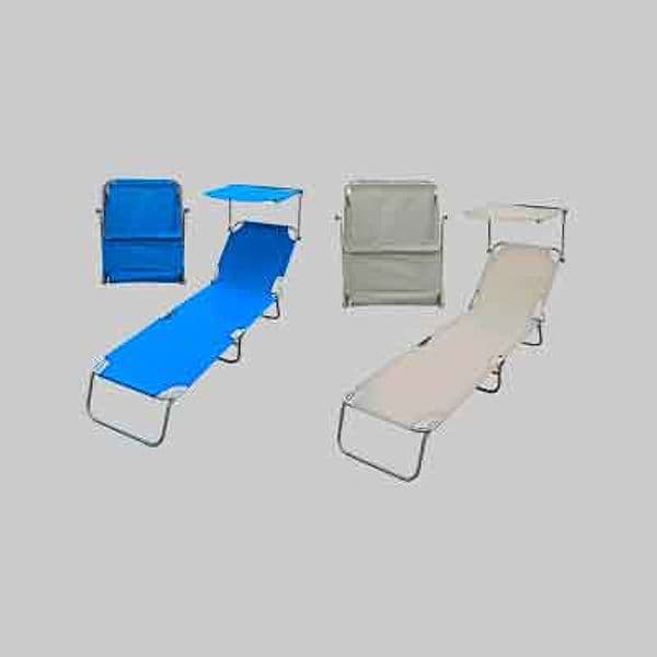 Lettini da Spiaggia Pieghevole con Parasole 187 x 55 x 24 cm Col Blu