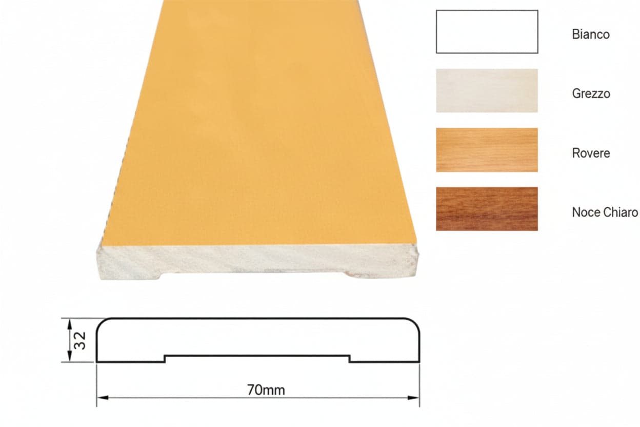 COPRIFILO LISCIO IN ABETE GIUNTATO- - mm.10x70x2250, bianco - 10 pezzi PIRCHER